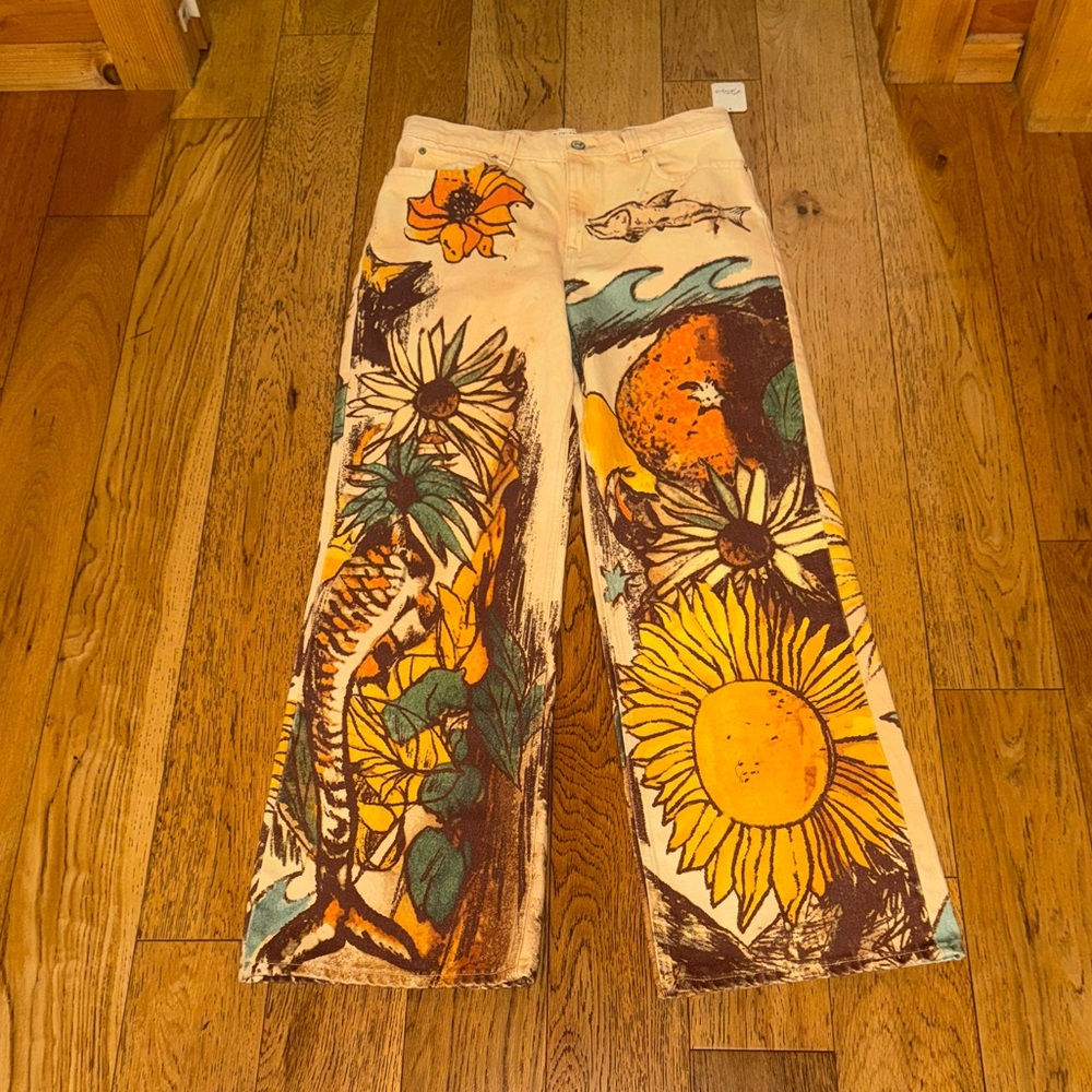 We The Free Tinsley Printed Jeans beach scene 30 new - Picture 2 of 3